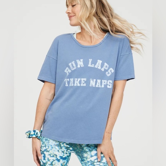 OFFLINE By Aerie Unstoppable Oversized T-Shirt Blue Run Laps Take Naps Size LG - Picture 1 of 13